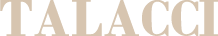 Testo "TALACCI" in caratteri beige su sfondo trasparente.